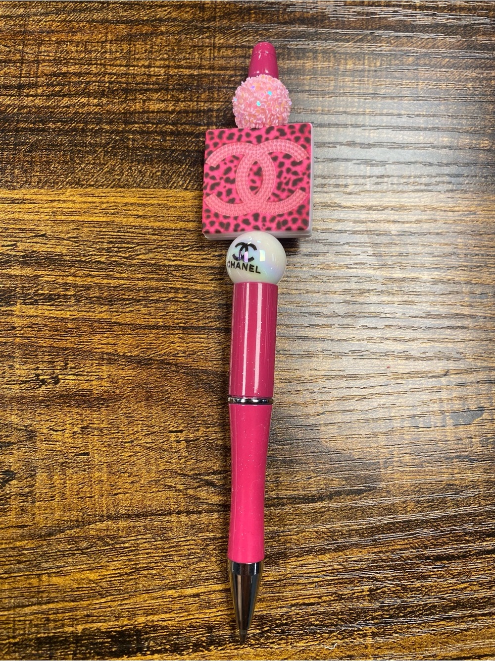 New Fancy Designer Pink Decorative Pen with Logo Bead w/refill